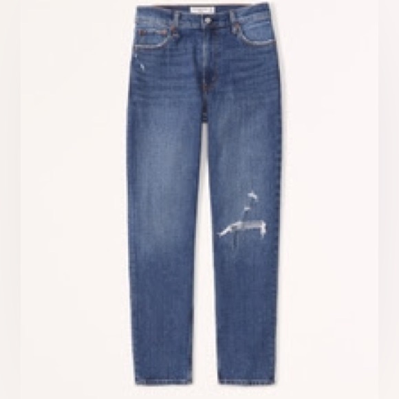Abercrombie High Rise Mom Jean in Color Dark Destroy - Picture 1 of 1
